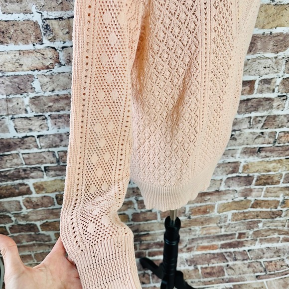 White House Black Market Blush Pointelle V-Neck Knit Sweater Women's Large - Picture 7 of 16